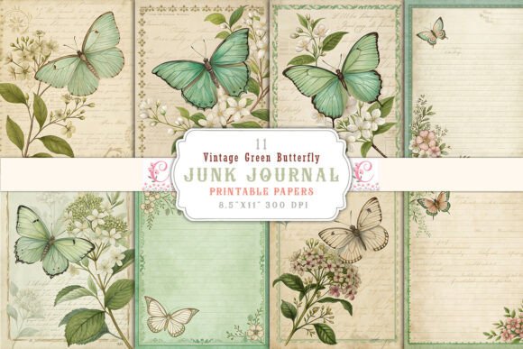 Download Vintage Green Butterfly Junk Journal - Green Collection