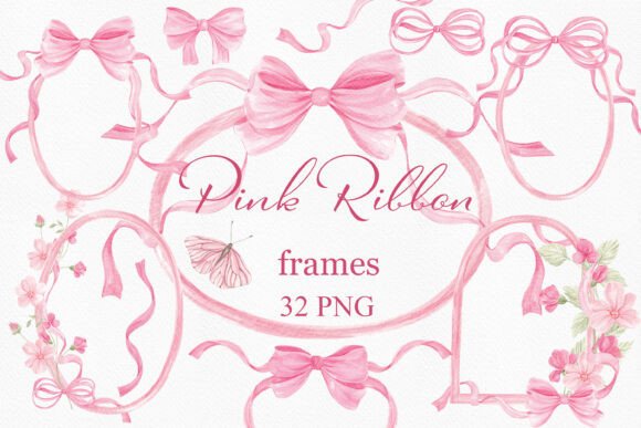 Download Watercolor Pink Ribbon Flower Frames - Ribbon Collection