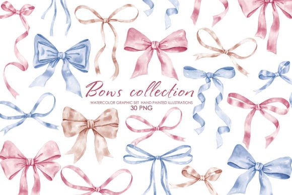 Download Watercolor Ribbon Bows Clipart PNG - Ribbon Collection
