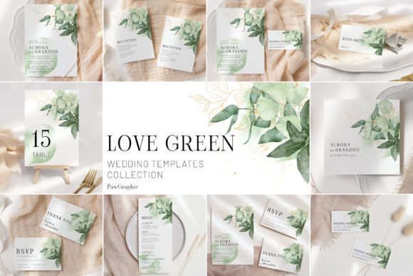 Download Greenery Gold Wedding Template Cards - Green Collection