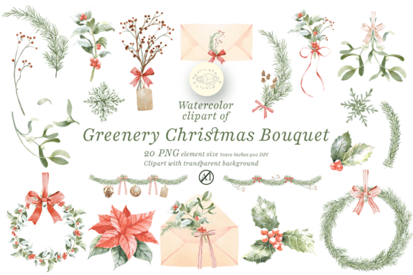 Download Watercolor Greenery Christmas Clipart - Green Collection